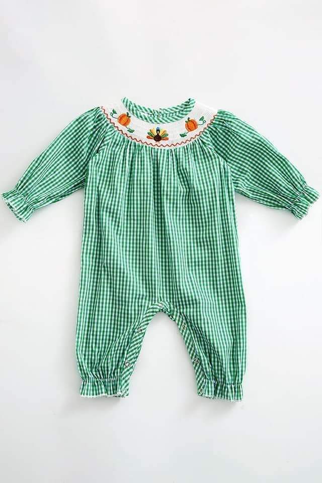 Green Pumpkin and turkey romper
