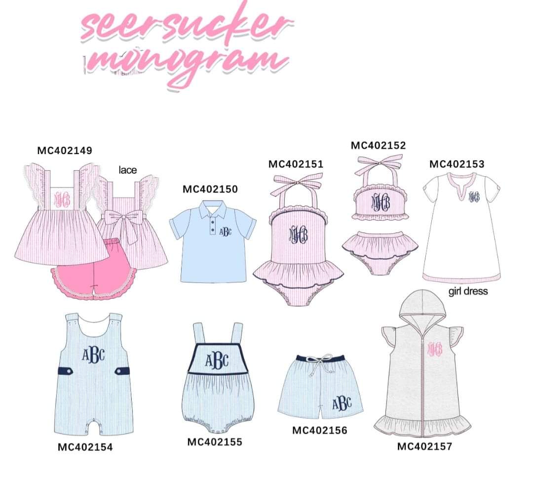 Seersucker monogram 1 piece suit