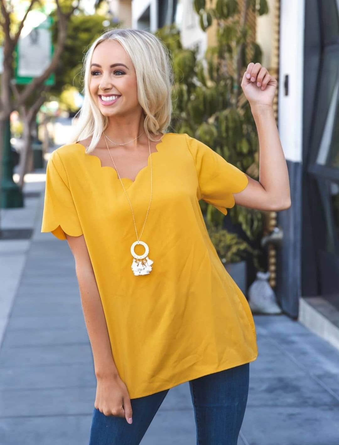 Po yellow scallop shirt