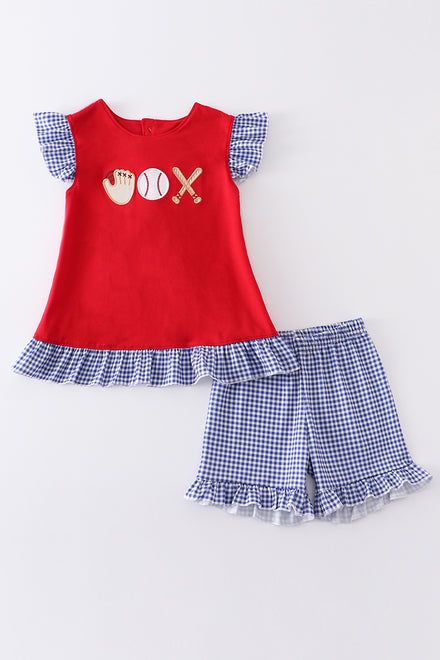 Red baseball applique 2 piece