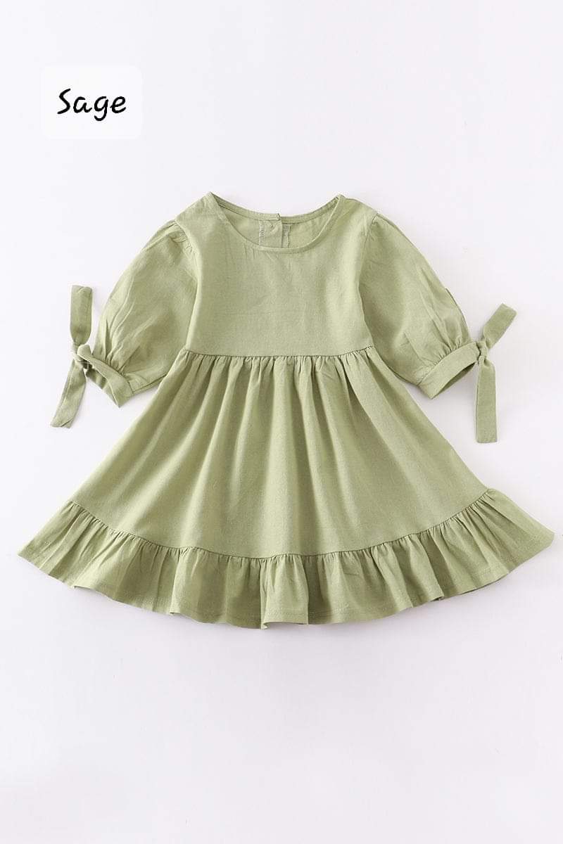 Sage green ruffle bow dress