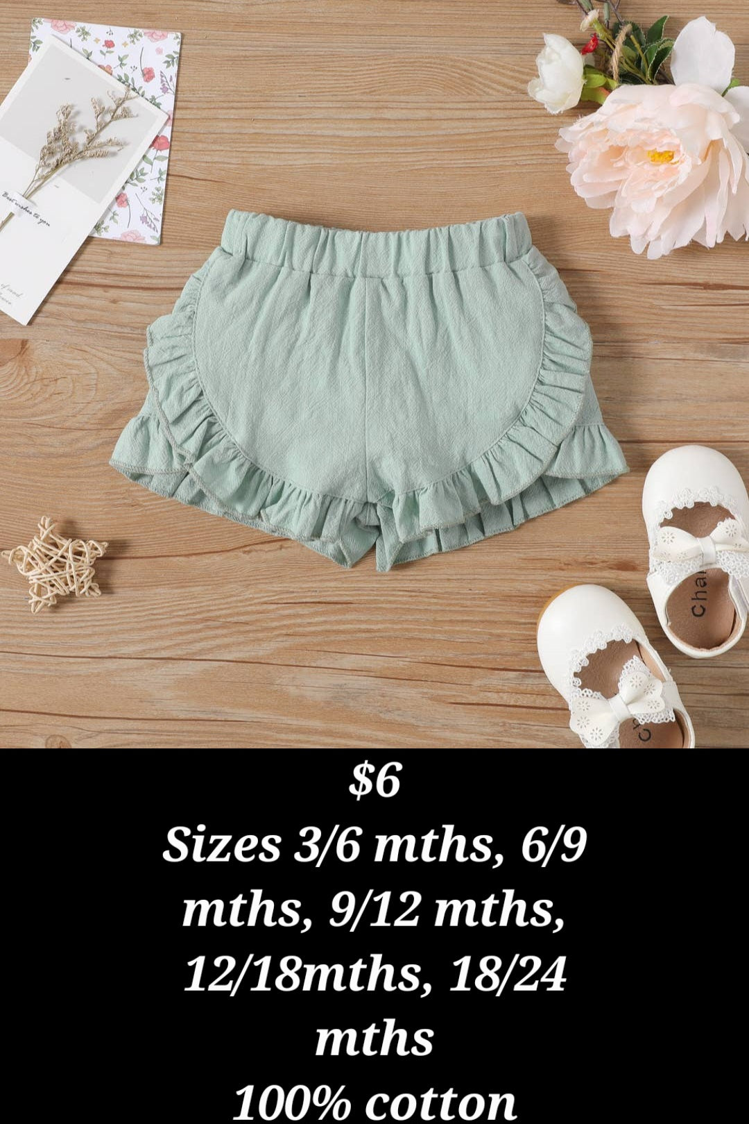 P39 Girls infant Pre order green shorts