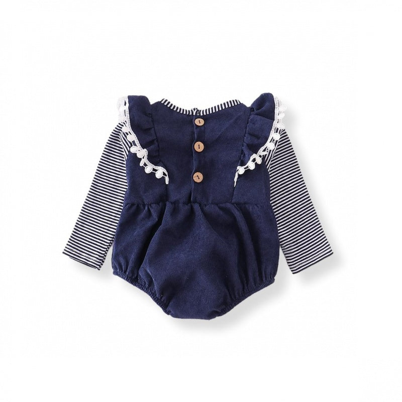 Navy corduroy pumpkin truck romper