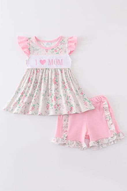 Pink I Love Mom sibling set