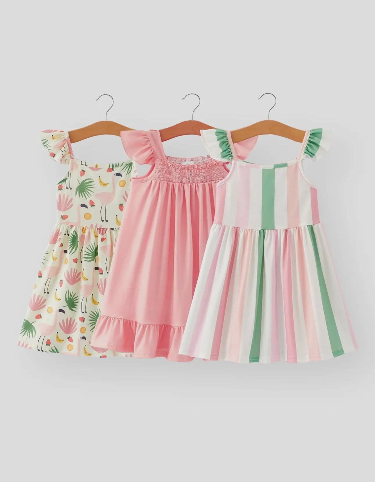 Summer leaves and stripes dress 3 piece set