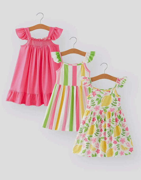 Lemon Stripe 3 piece dress set