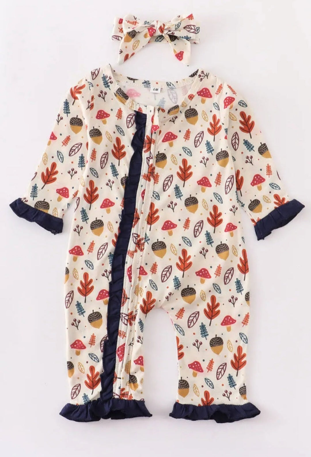 Acorn ruffle romper with headband