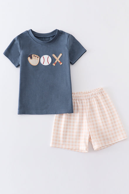 Navy applique boy 2 piece