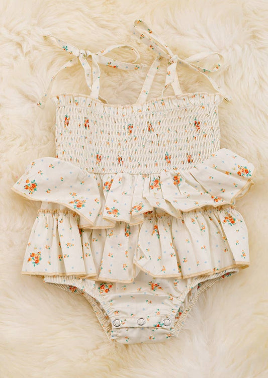 Smocked floral onesie