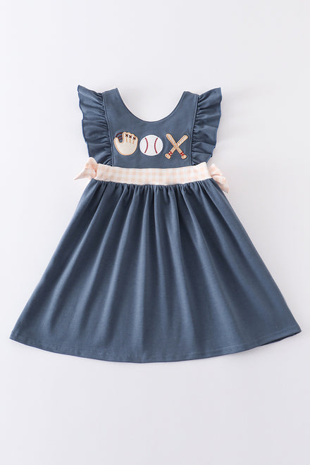 Navy applique baseball dress