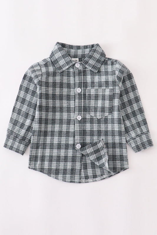 Green plaid button down