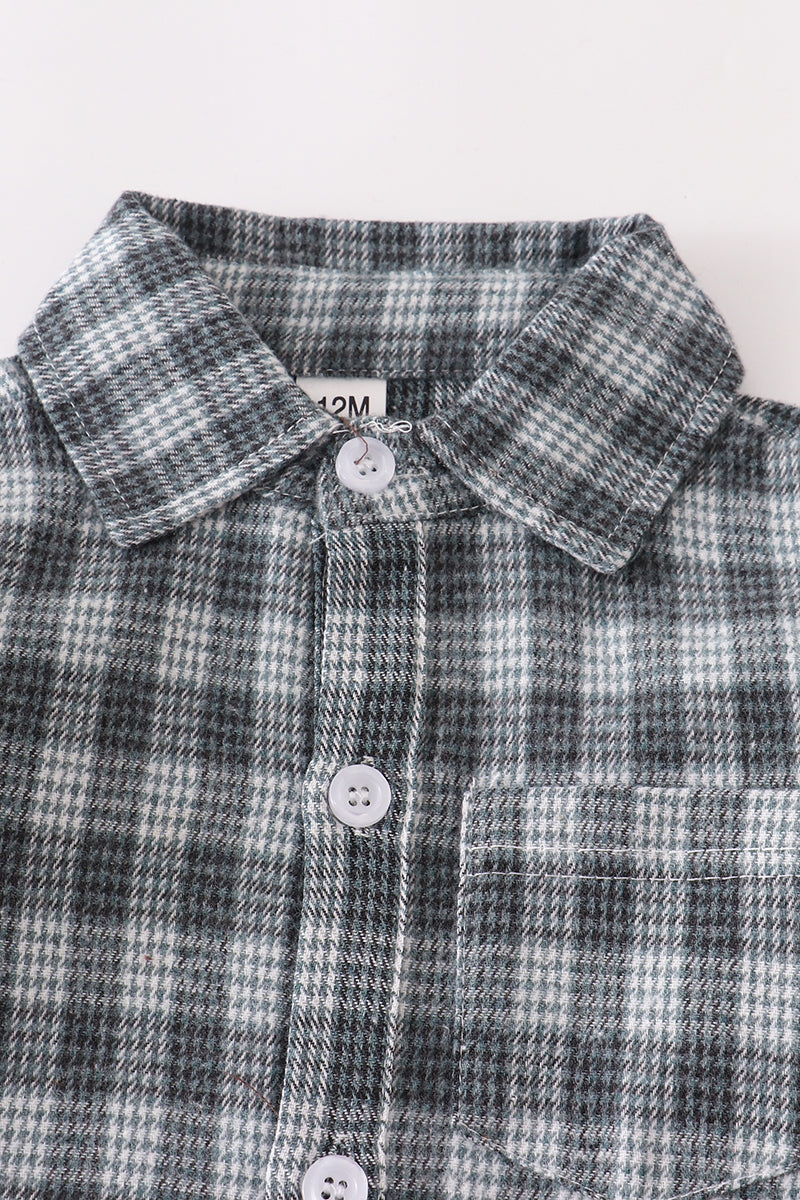 Green plaid button down