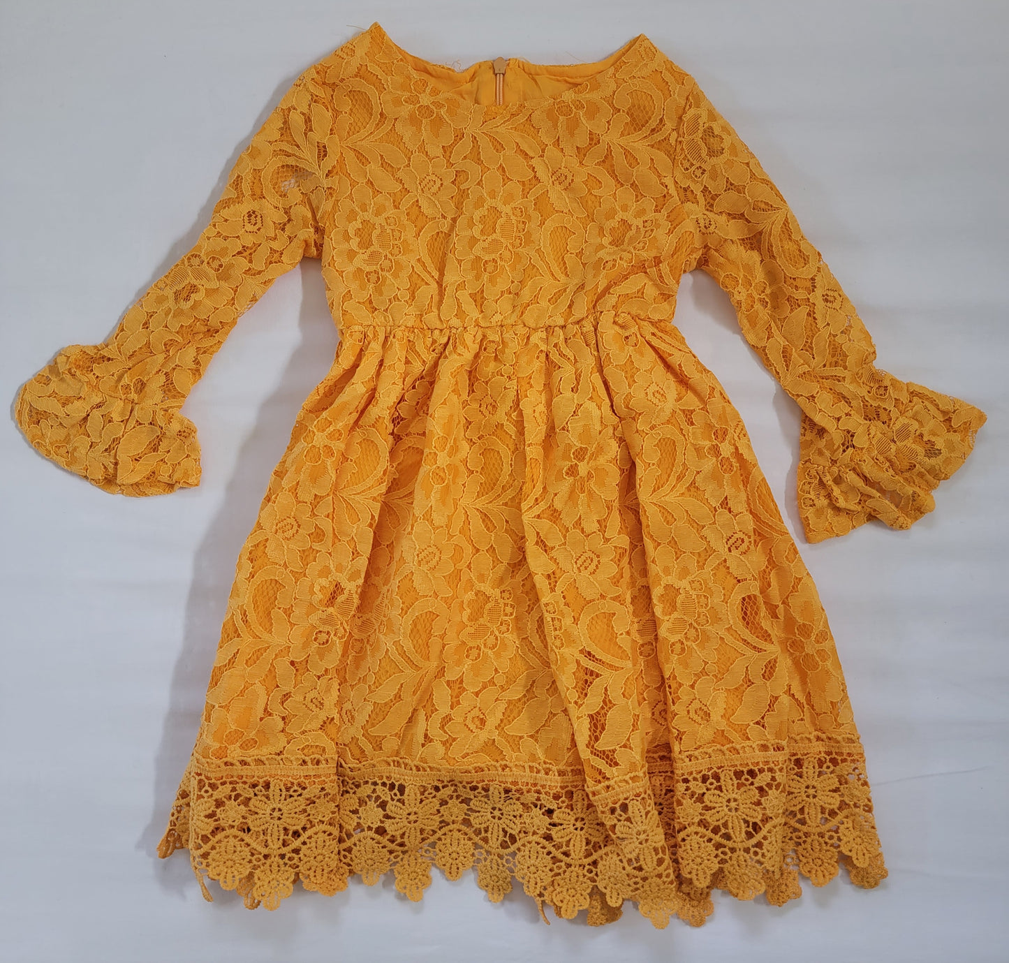 Mustard lace ruffle dress