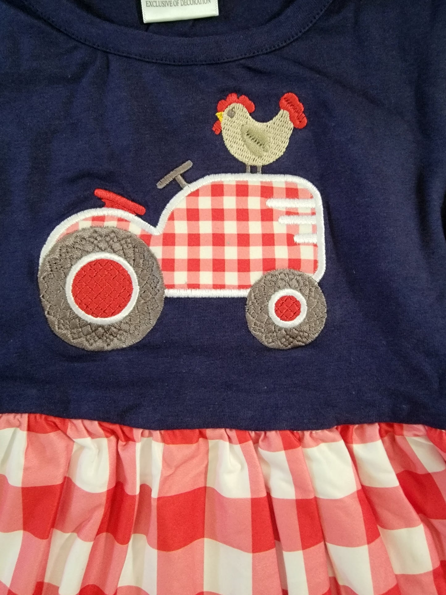 Red plaid truck applique dress