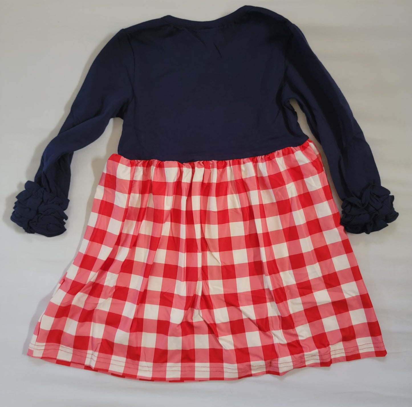 Red plaid truck applique dress