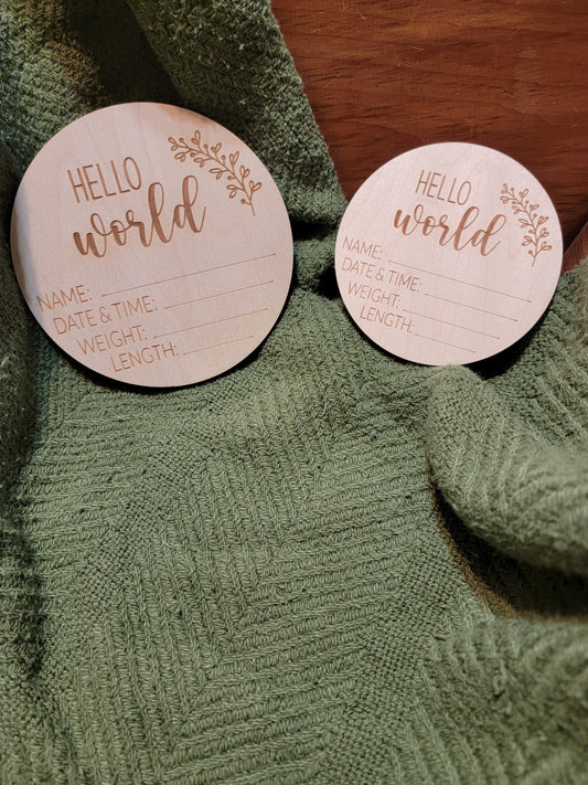 5" Hello world leaf wooden sign