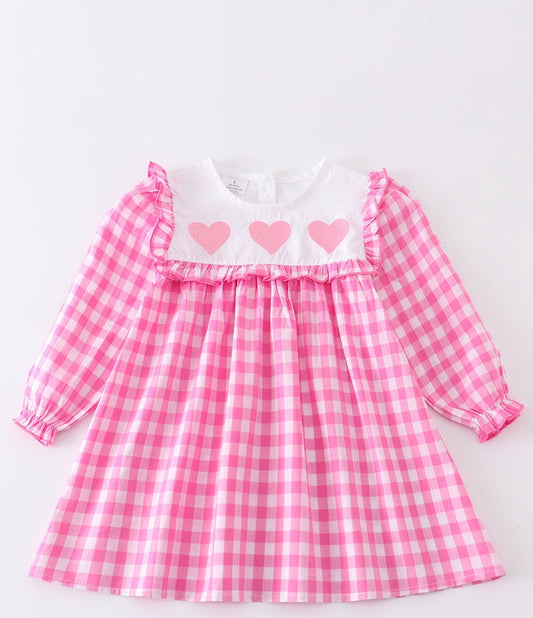 Pink plaid heart ruffle dress