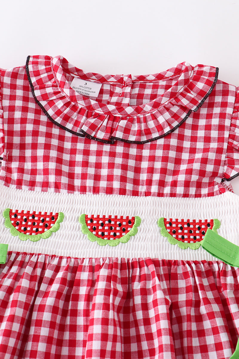 Red gingham watermelon smocked dress