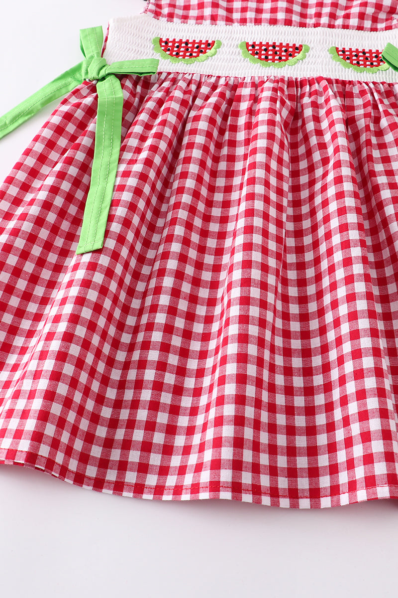 Red gingham watermelon smocked dress