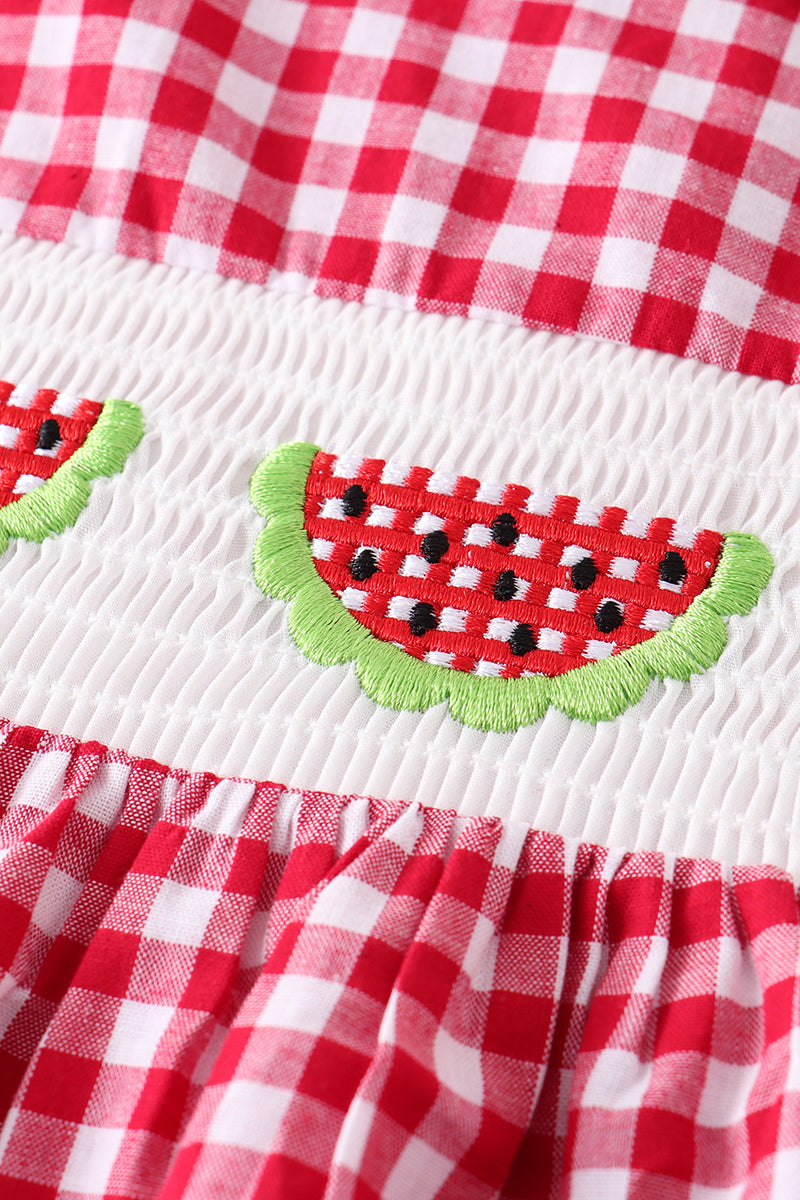 Red gingham watermelon smocked dress
