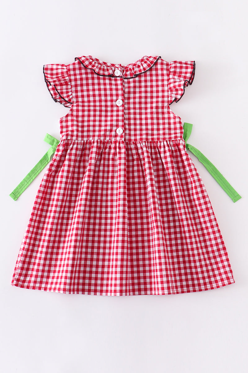 Red gingham watermelon smocked dress