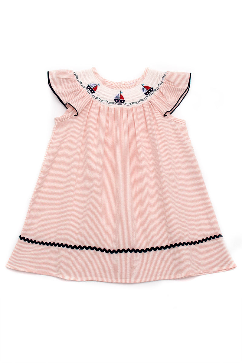 Pink sailboat smocked dress
