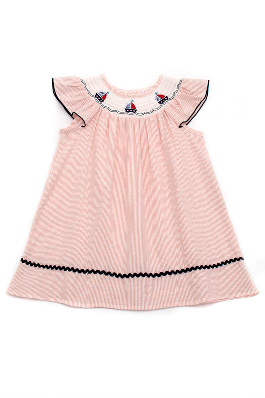 Pink sailboat smocked dress