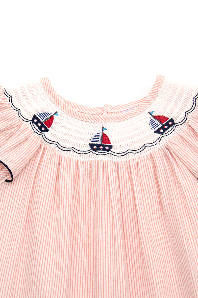 Pink sailboat smocked dress