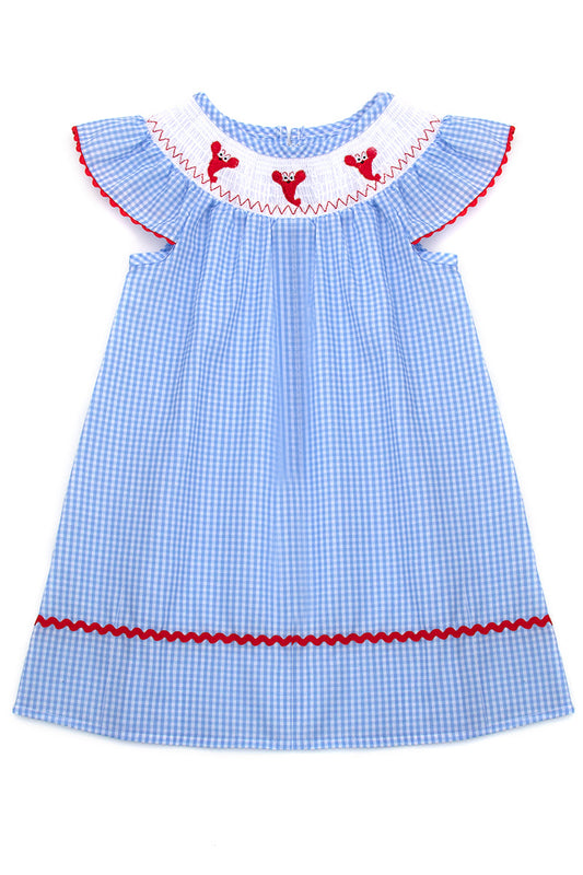 Blue stripe lobster smocked dress