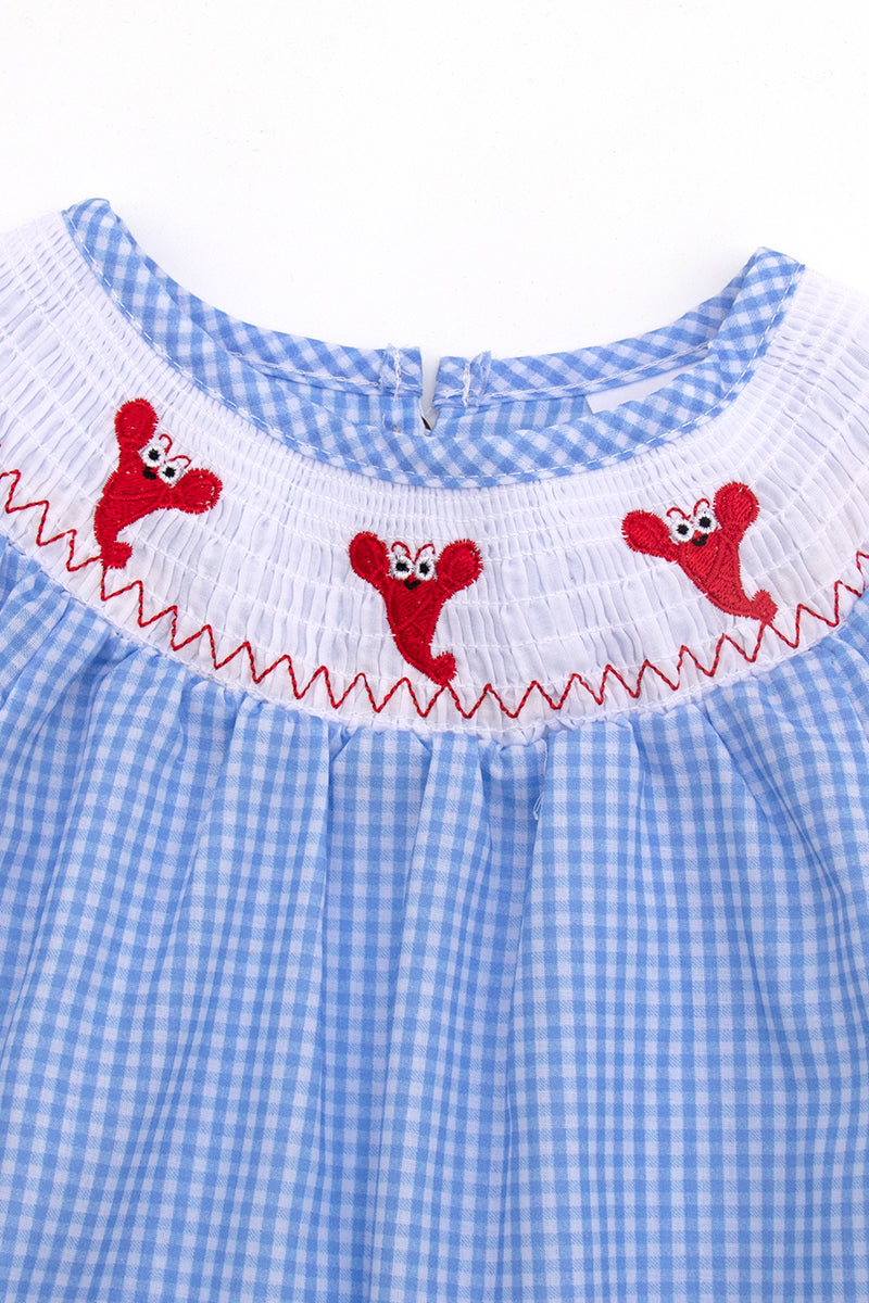 Blue stripe lobster smocked dress
