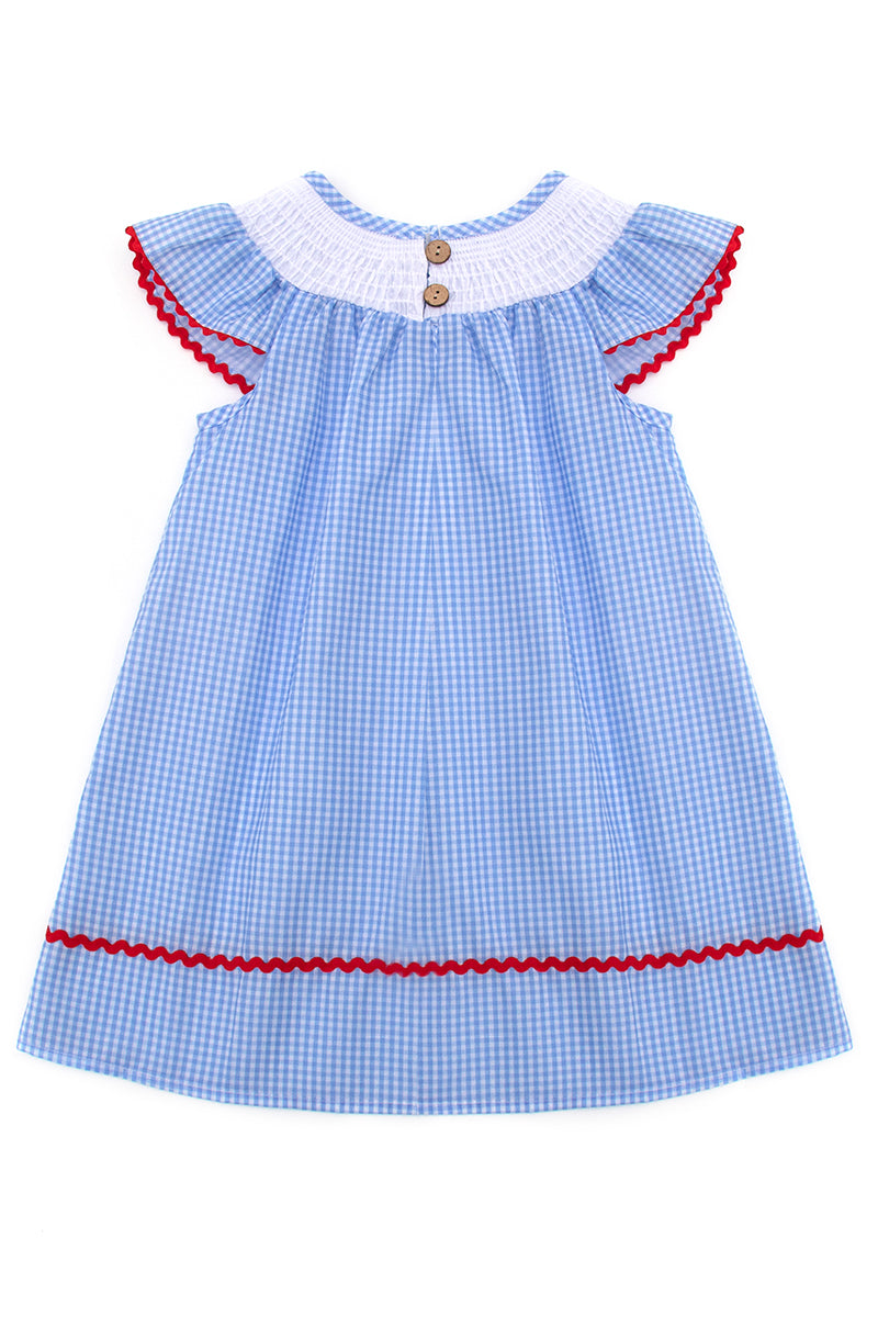 Blue stripe lobster smocked dress