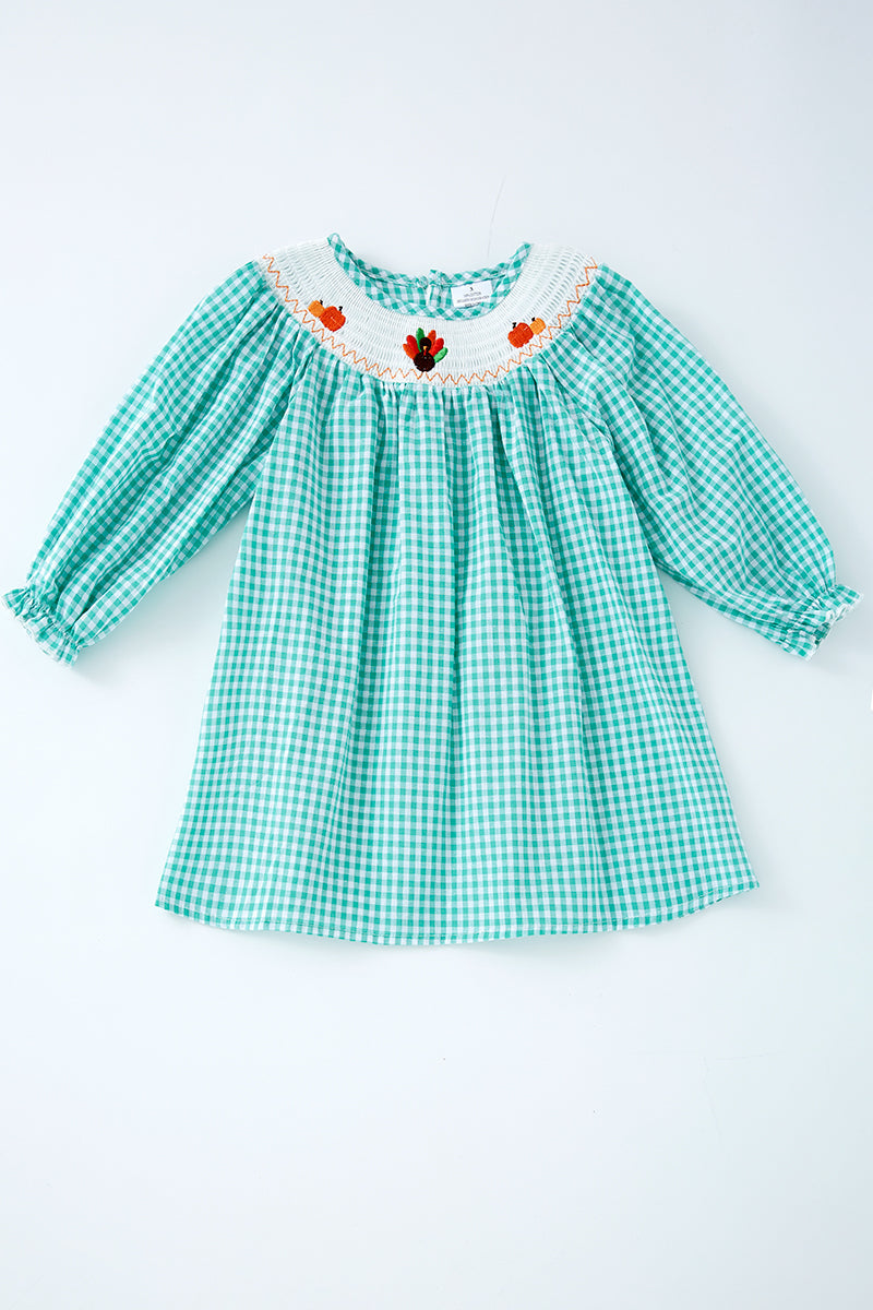 Green plaid Turkey smocked dress