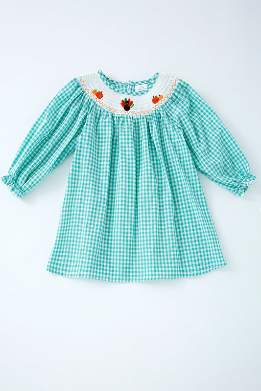 Green plaid Turkey smocked dress