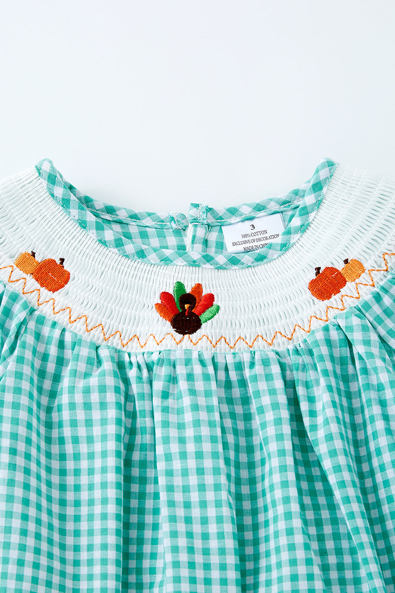 Green plaid Turkey smocked dress