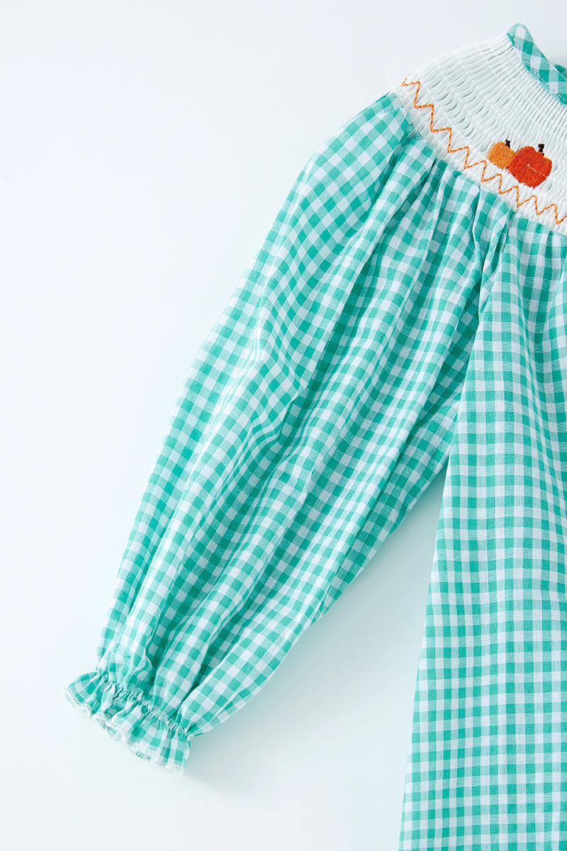 Green plaid Turkey smocked dress