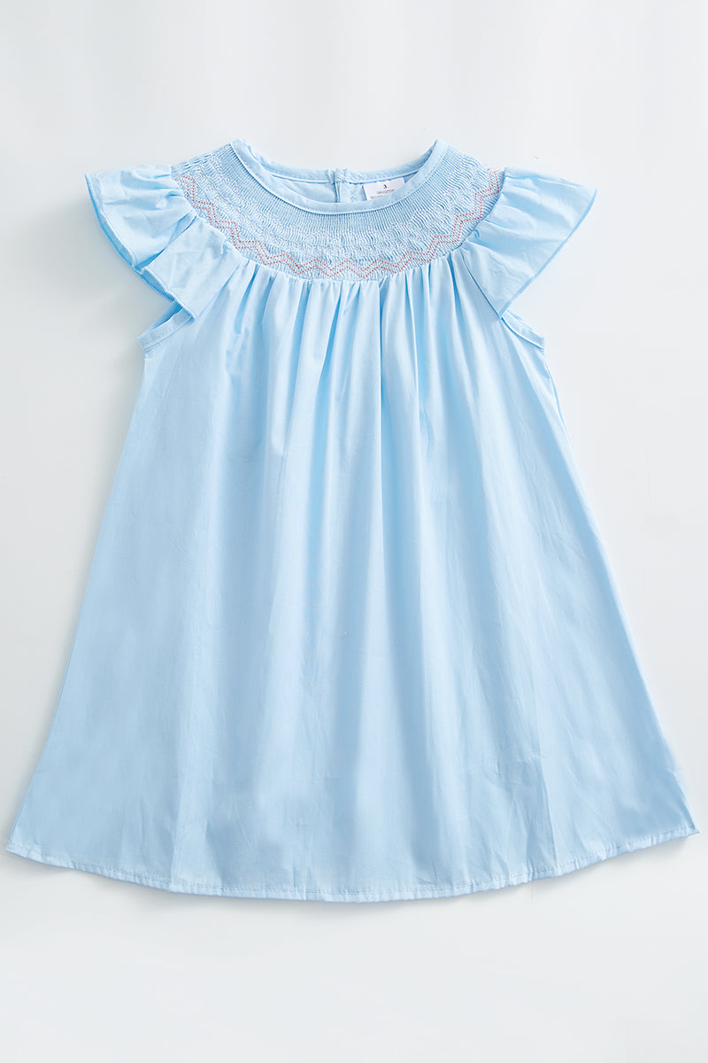 Blue smocked ruffle dress
