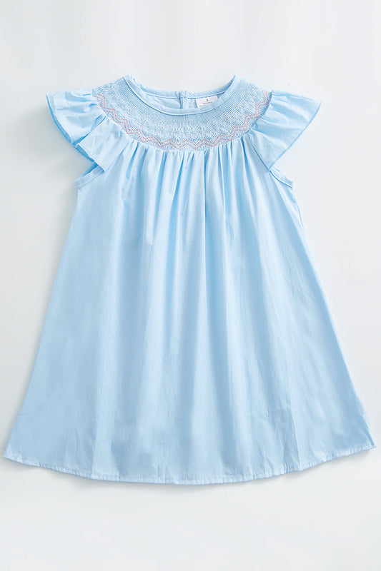 Blue smocked ruffle dress