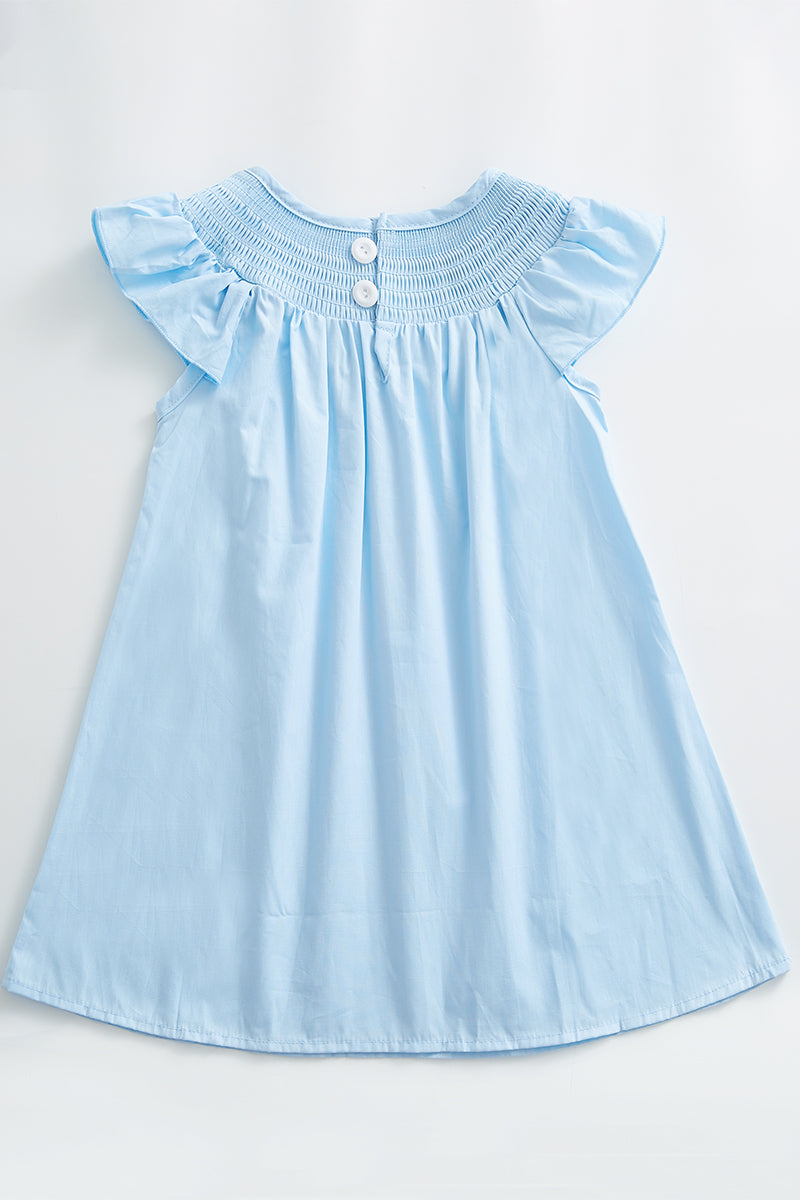 Blue smocked ruffle dress