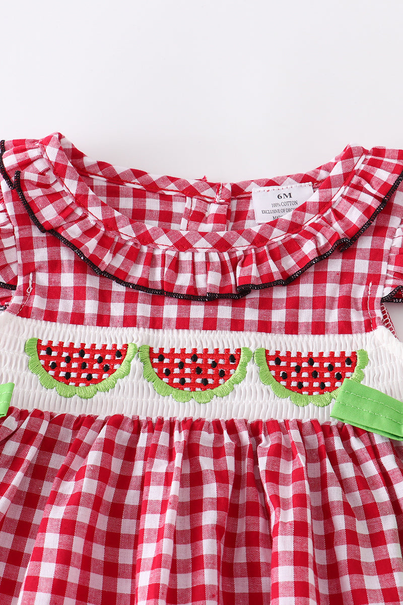 Red gingham watermelon smocked set