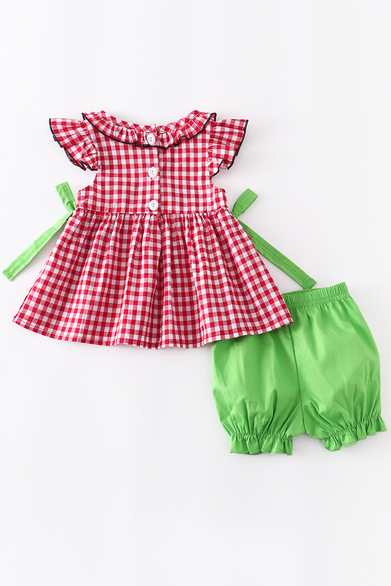 Red gingham watermelon smocked set