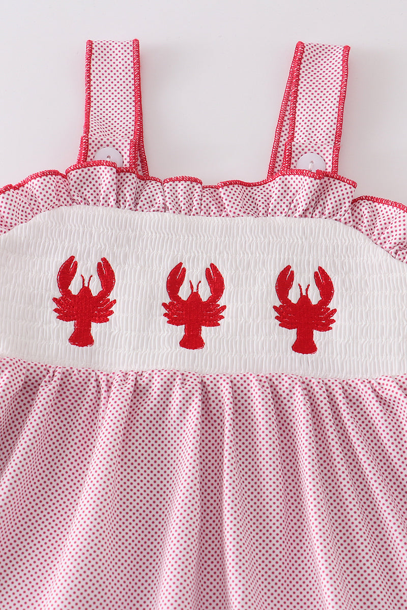 Red smocked lobster short set