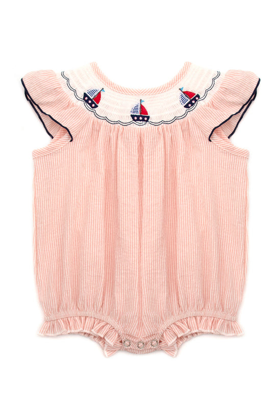Pink sailboat smocked romper