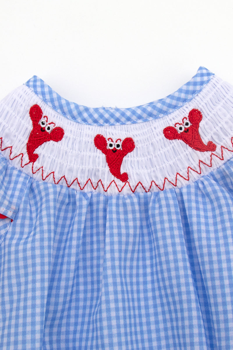 Blue stripe lobster smocked romper