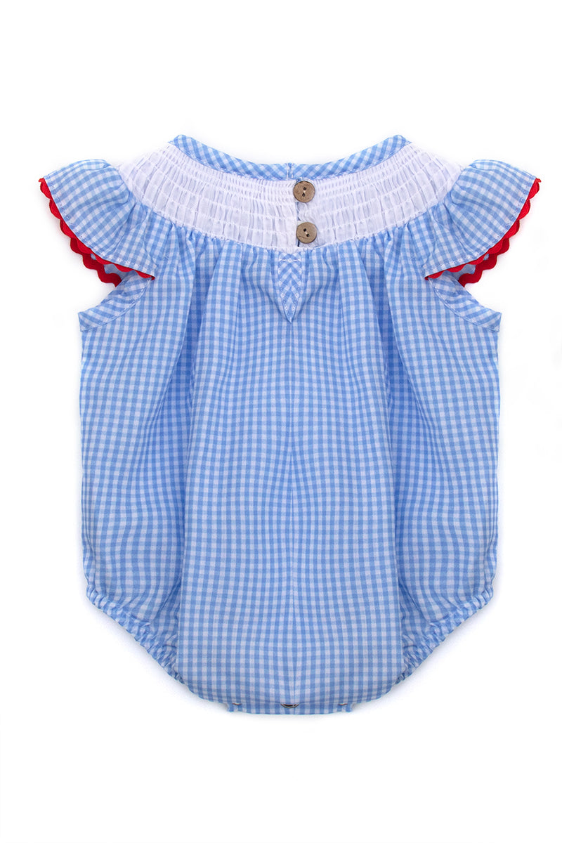 Blue stripe lobster smocked romper