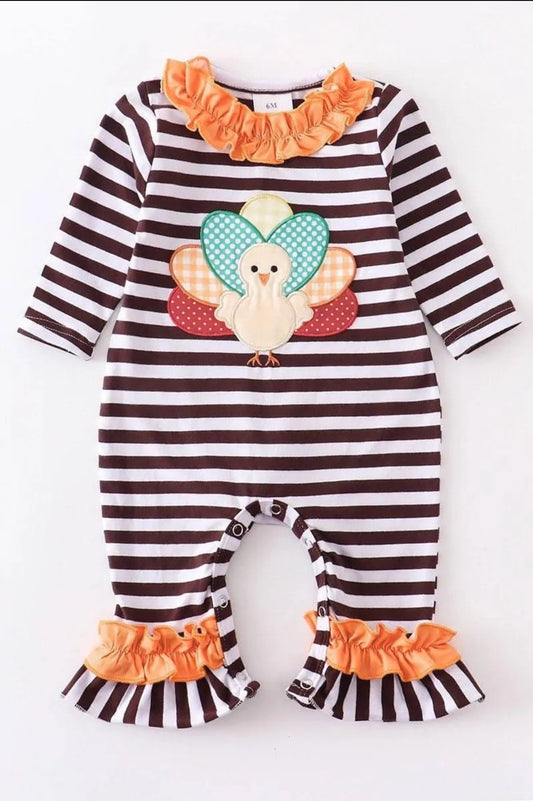 Striped turkey applique romper