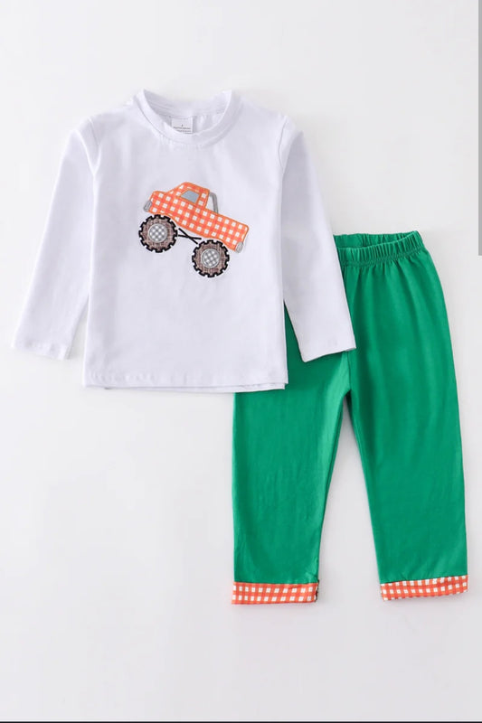 Monster truck applique pants set