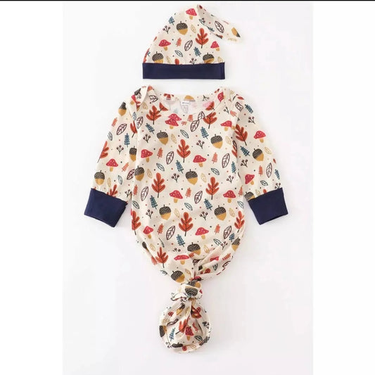 Acorn baby gown with hat