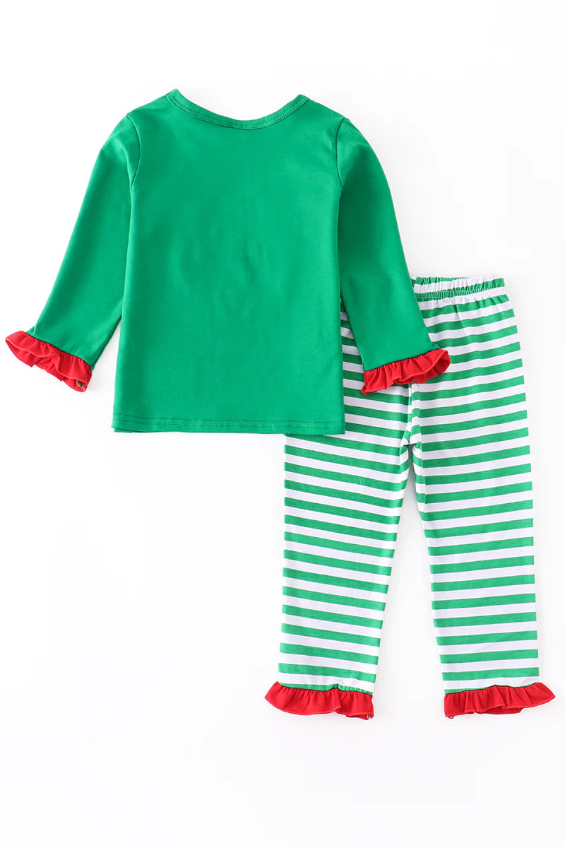 Green Santa Applique Pants Set