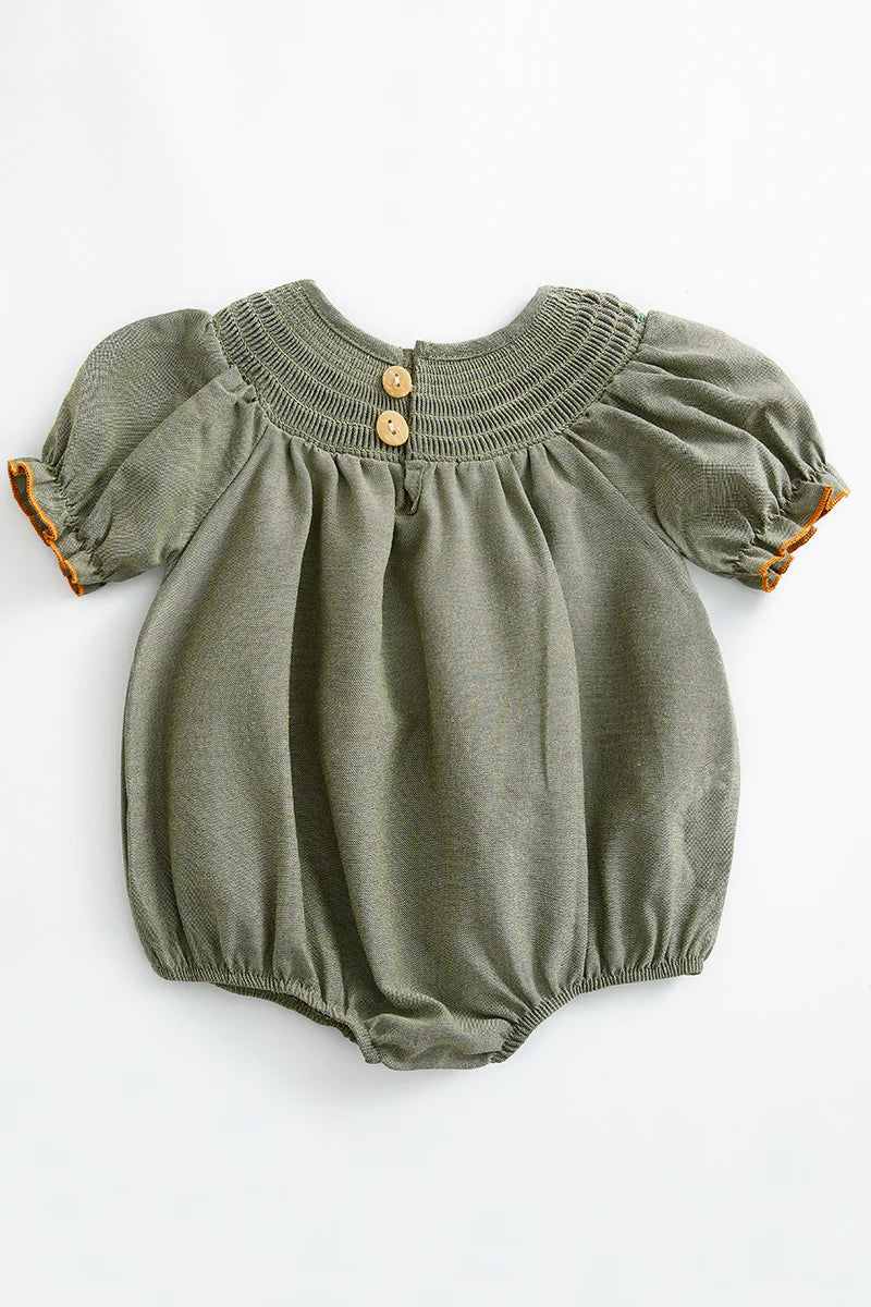 Green Scarecrow pumpkin smocked romper