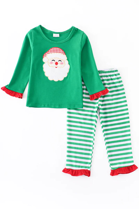 Green Santa Applique Pants Set